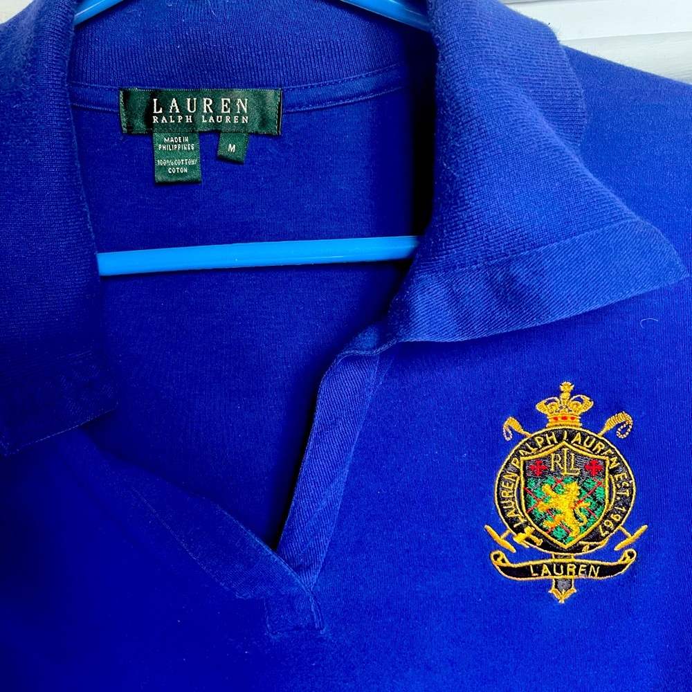 Vintage.. Blue… Medium.. Lauren blouse.. with Lion patch..